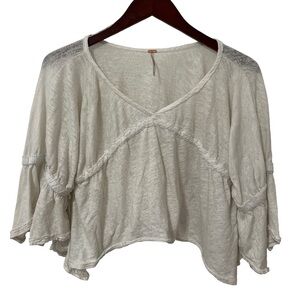 Free People Ivory Cropped Boho Peasant Bell Sleeve Top Blouse Women Small